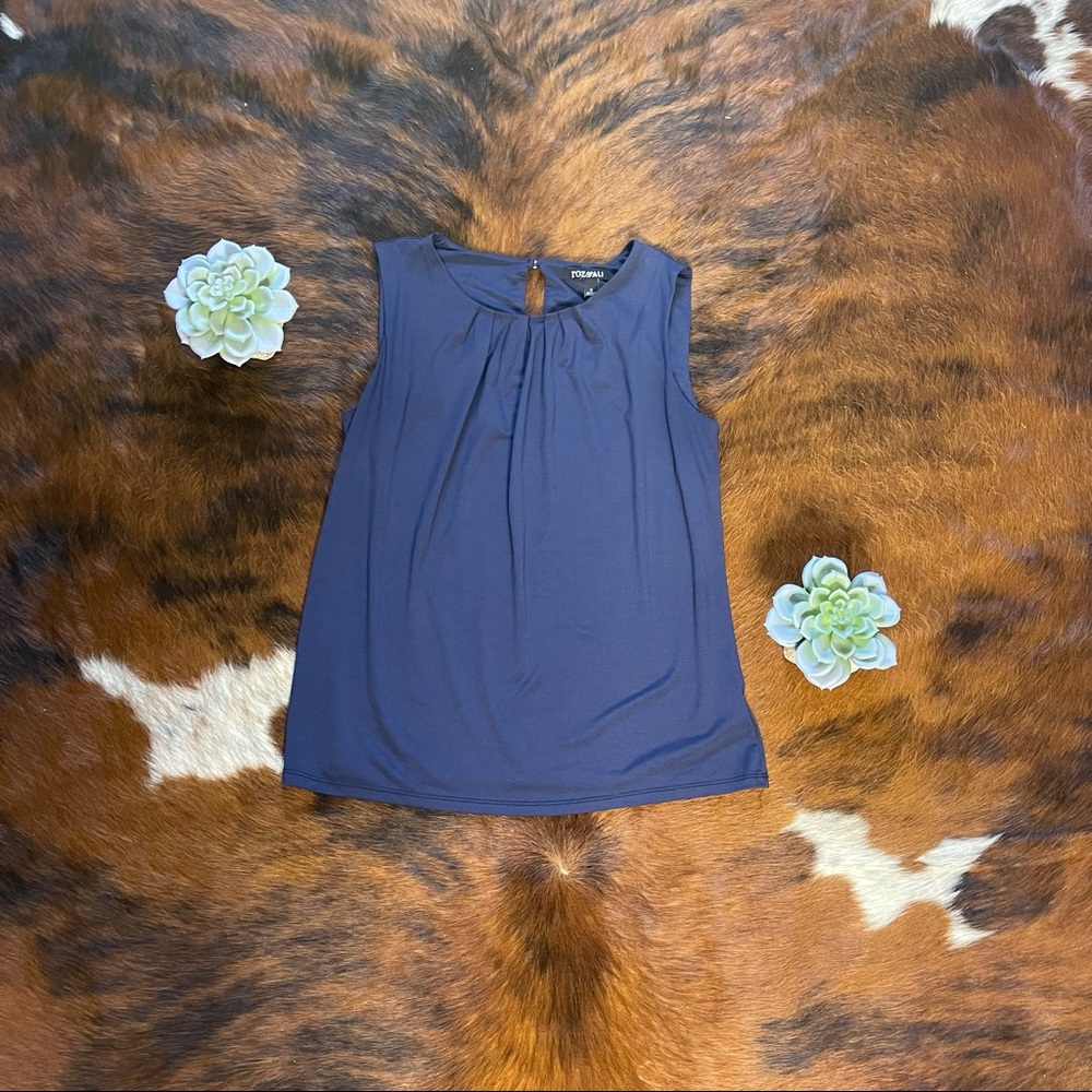 Roz & Ali Navy Shell Blouse- Navy Office Outfit